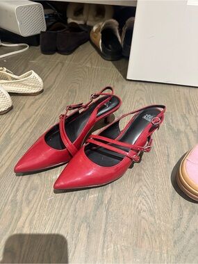 wild fable Red Pointed Slingback Pumps with Double Straps